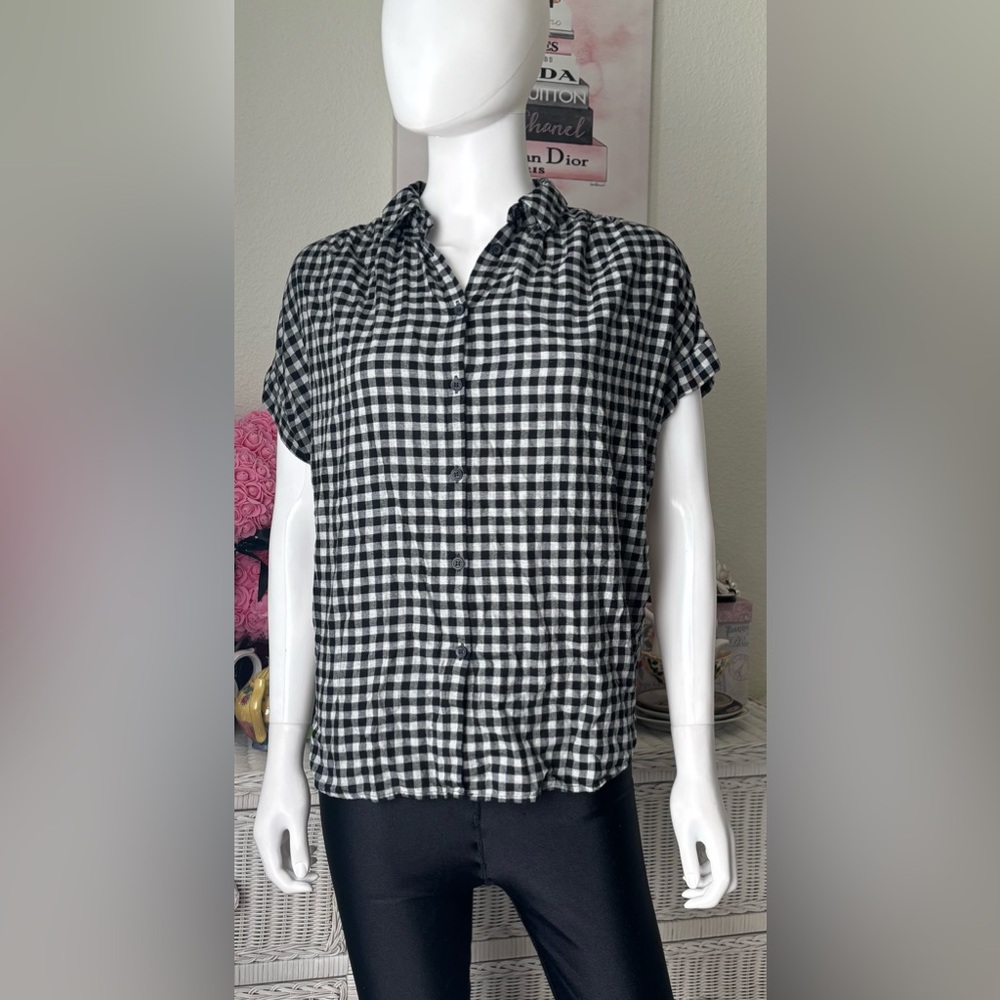 Madewell Button Down Shirt Oversize Cotton Flannel Gingham Black White size XXS